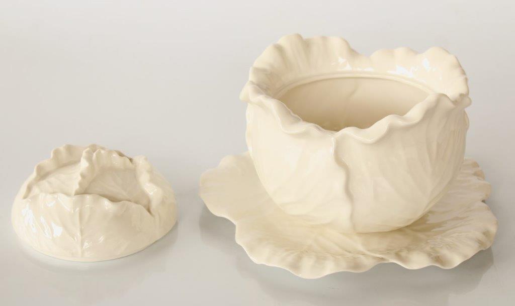 3 Piece White Cabbage Bowl, Lid & Plate
